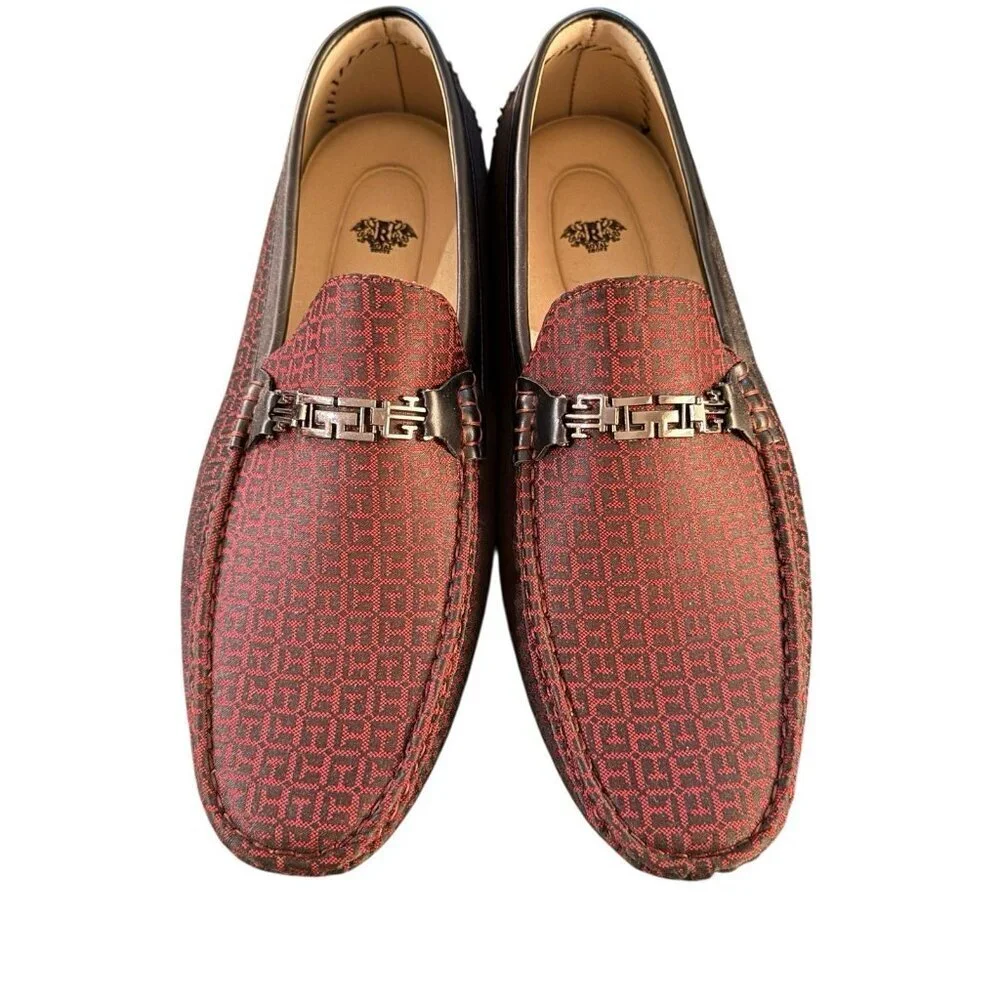 Royal Shoes Mens Loafer Moccasin Driving Burgundy Black Geo Casual Size 13